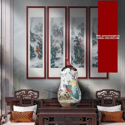 BÌNH HỒ LÔ HỌA TIẾT CHIM CÔNG TỨ QUÝ